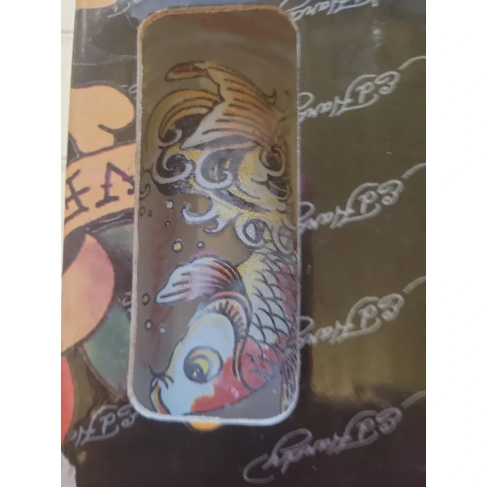 4 Don Ed Hardy Shot Glasses Bar Ware Skulls Tiger Koi Fish Boxed Set
